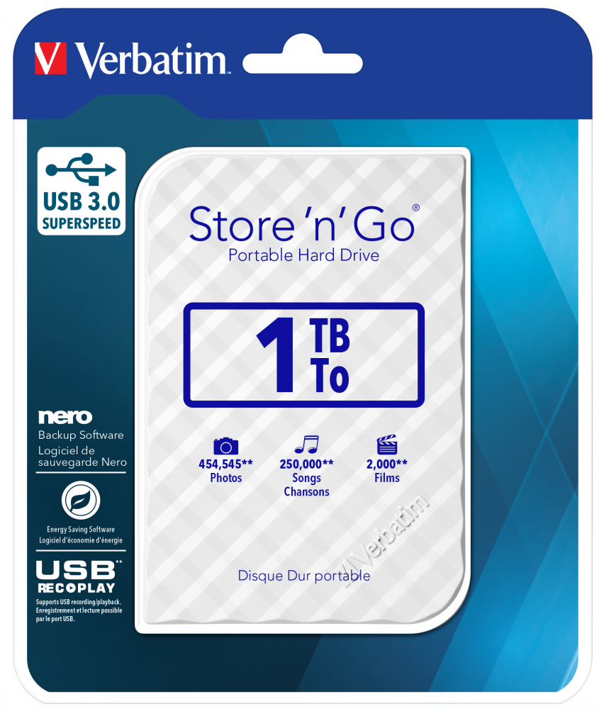 Store 'n' Go USB 3.0 bärbar hårddisk 1TB - Vit