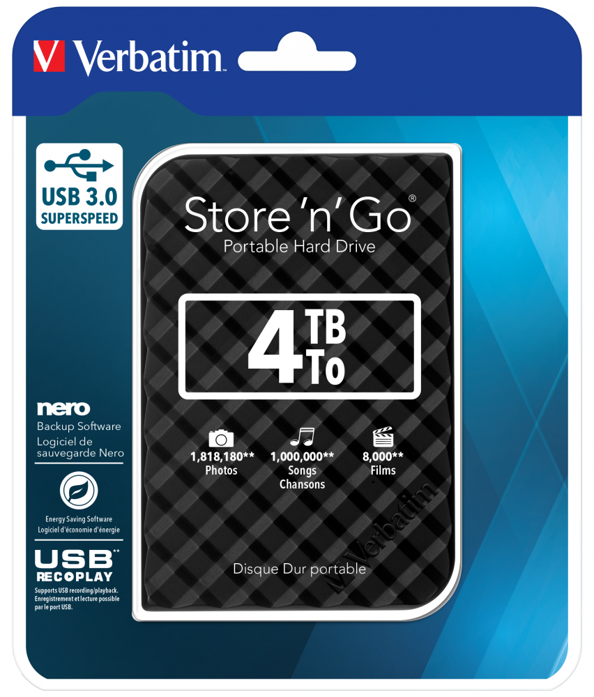 Store 'n' Go USB 3.0 bärbar hårddisk 4TB svart