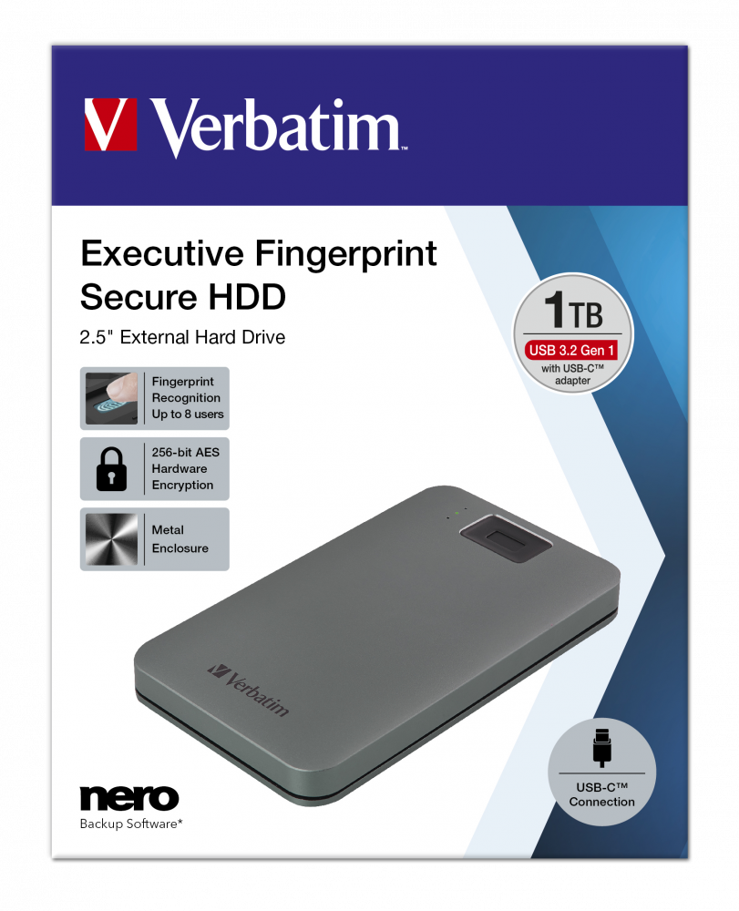 Executive Fingerprint Secure Portabel USB-C hårddisk 1TB