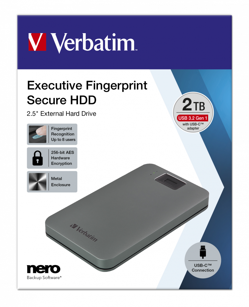 Executive Fingerprint Secure Portabel USB-C hårddisk 2TB