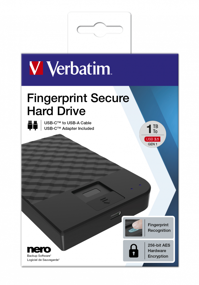 Fingerprint Secure Bärbar hårddisk 1 TB