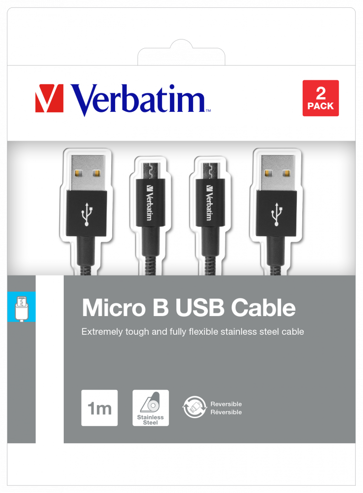 Verbatim micro-USB-kabel för synkronisering och laddning 100 cm, svart, 2-pack