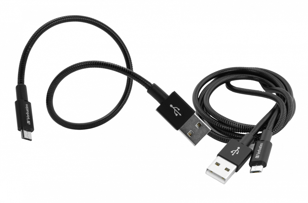 Micro-USB-kabel för synkronisering och laddning, 100 cm och 30 cm, svart, 2-pack